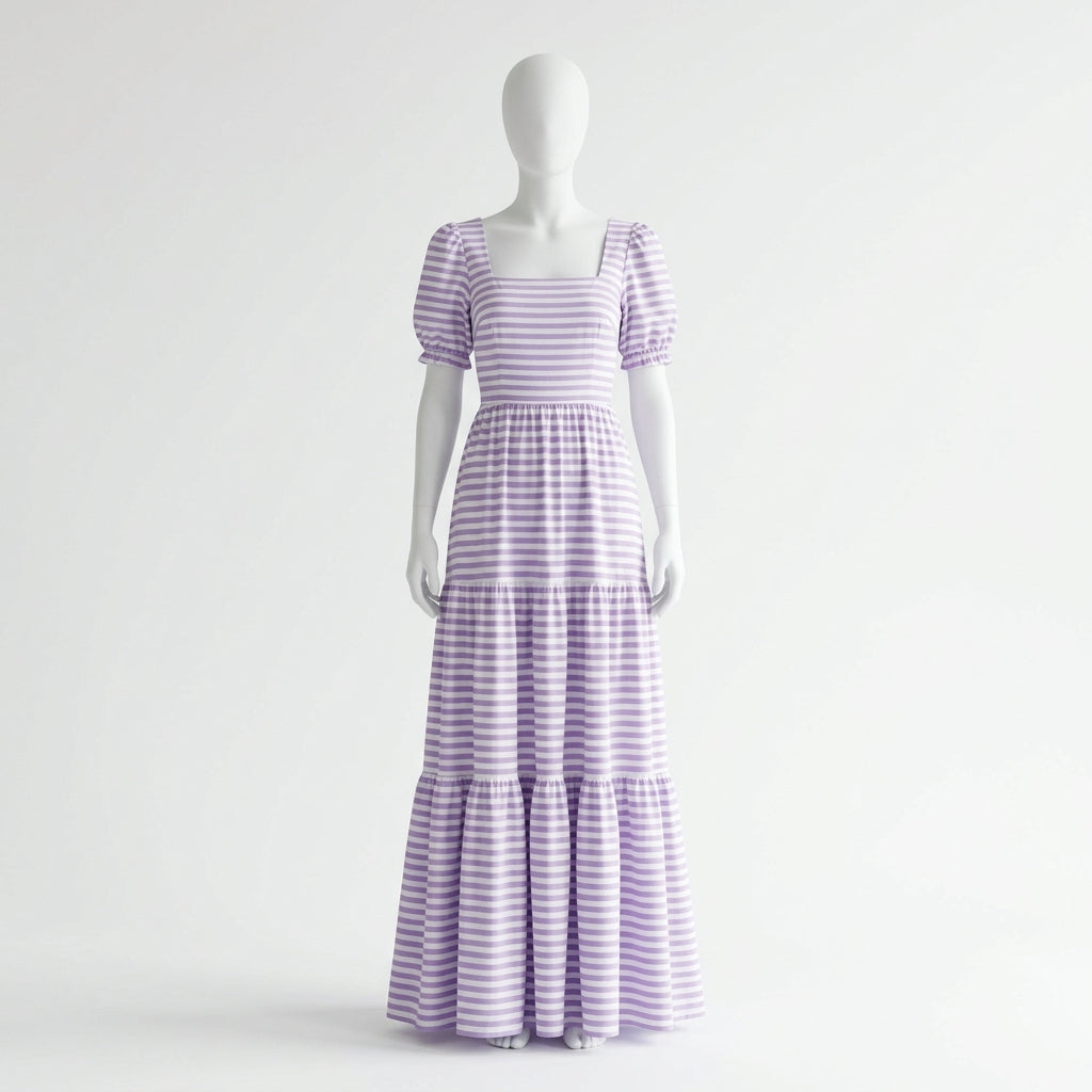 Women's Striped Square Neck Maxi Dress — Light Purple
