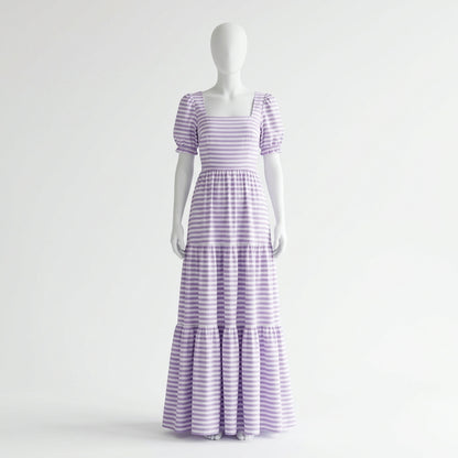 Women's Striped Square Neck Maxi Dress — Light Purple