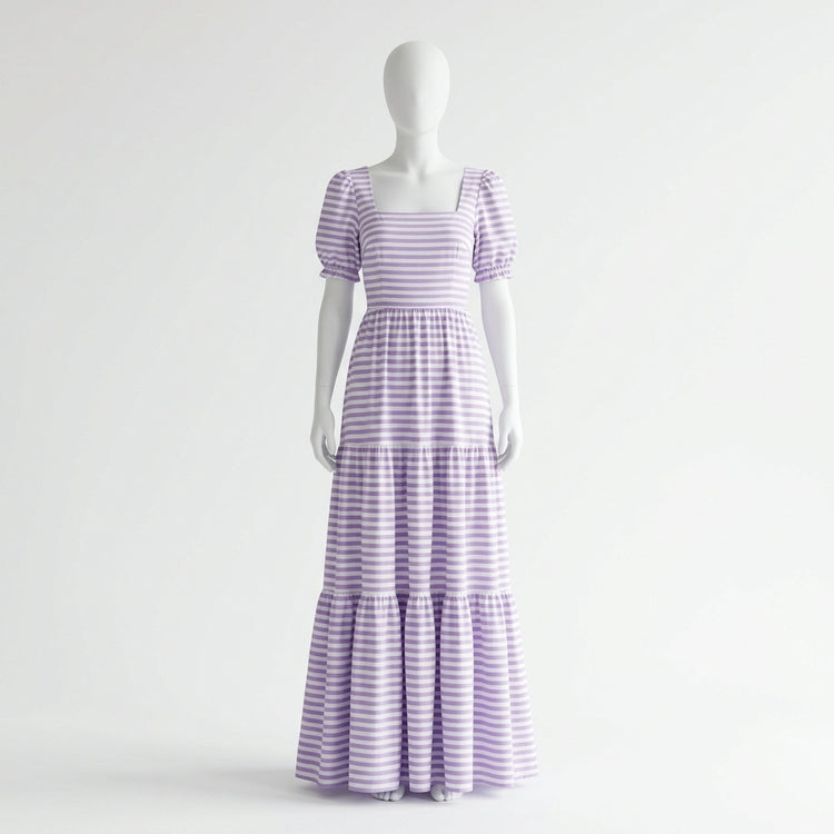 Women's Striped Square Neck Maxi Dress — Light Purple