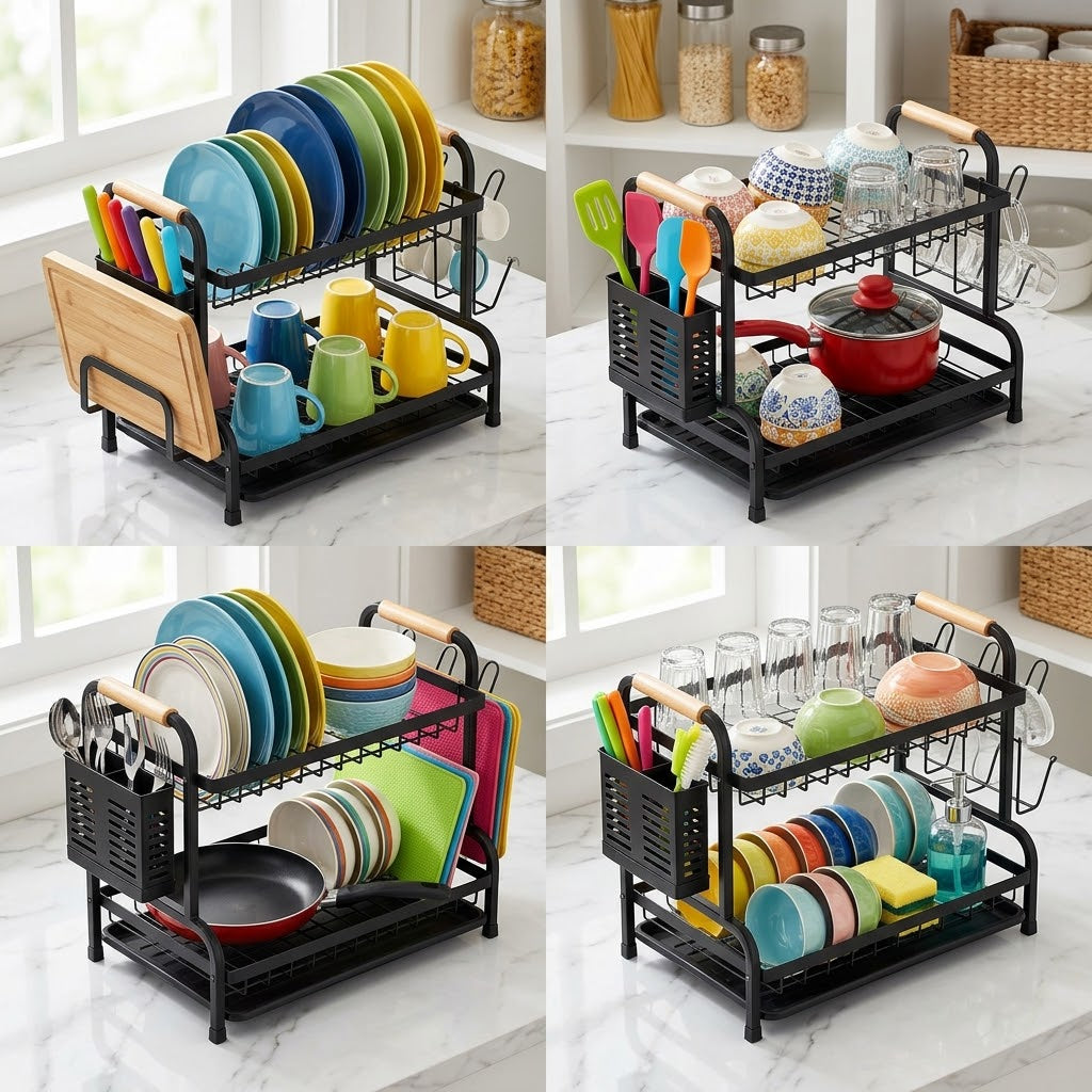 2 tier dish drying rack - kitchen lifestyle