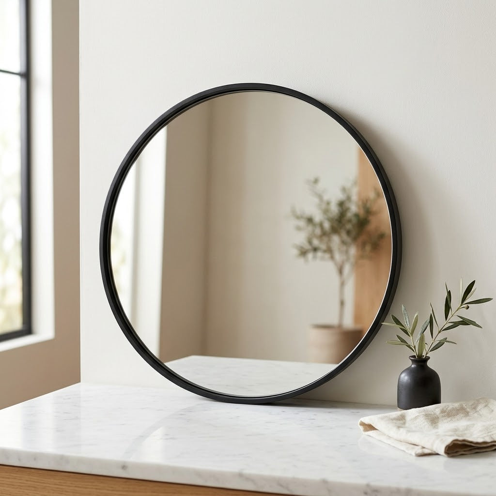 Black round wall mirror - lifestyle