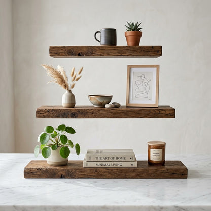 Rustic wood floating shelves - lifestyle