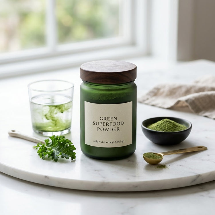 Green superfood powder for daily nutrition and wellness smoothies