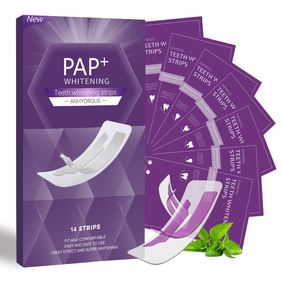 14 Pairs Purple PAP Teeth Whitening Strips Peroxide Gel Kit