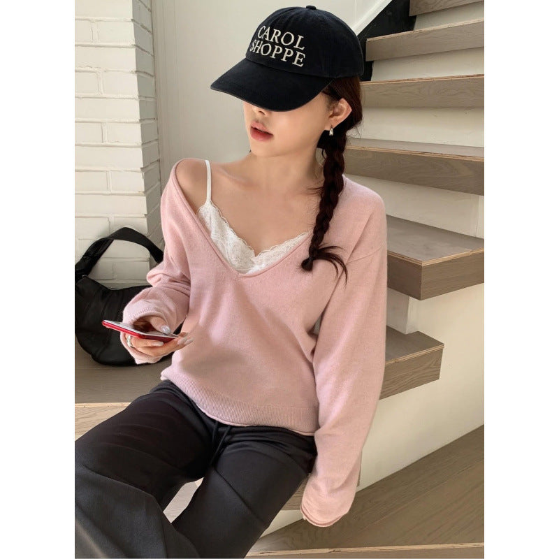 Women's loose V-neck long sleeve knit sweater, photo 7