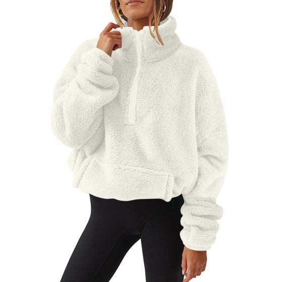 Womens Plush Fleece Half Zip Stand Up Collar Sweatshirt