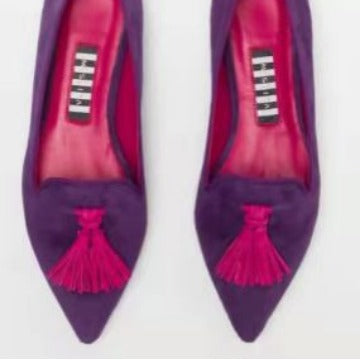 Womens Pointed Toe Tassel Flat Shoes