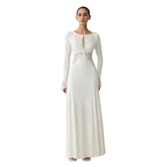Women's Elegant Lace Patchwork Long Sleeve High-Waist Dress