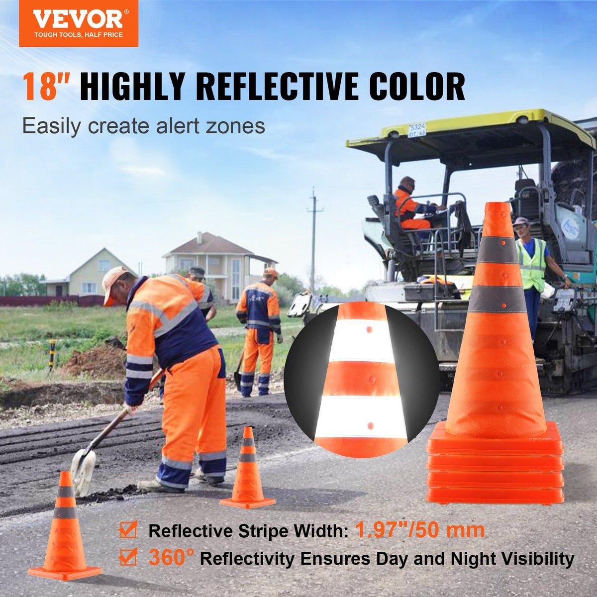 18-Inch Collapsible Traffic Safety Cones side angle detail