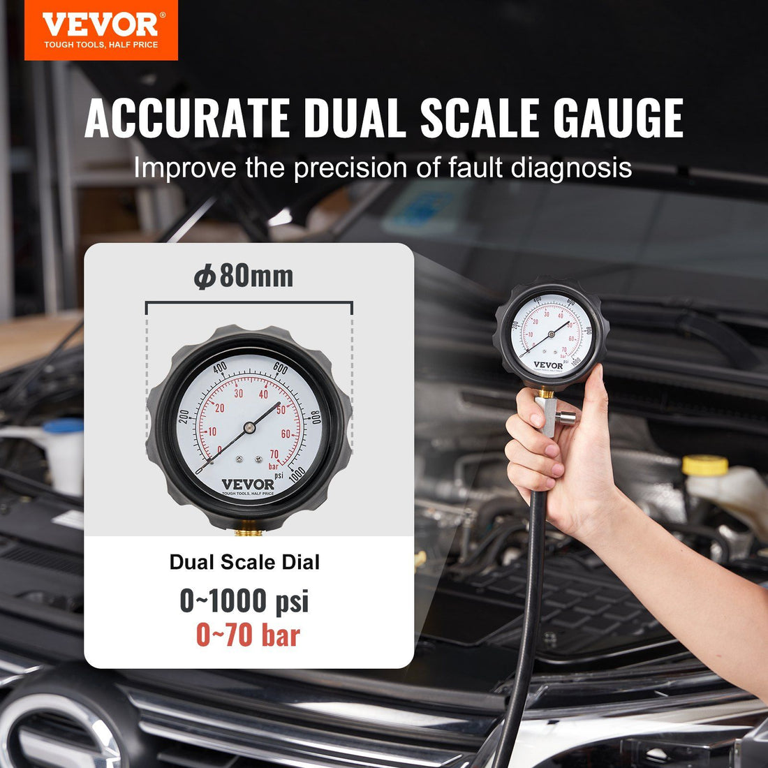 18-Piece Diesel Compression Gauge Set side angle