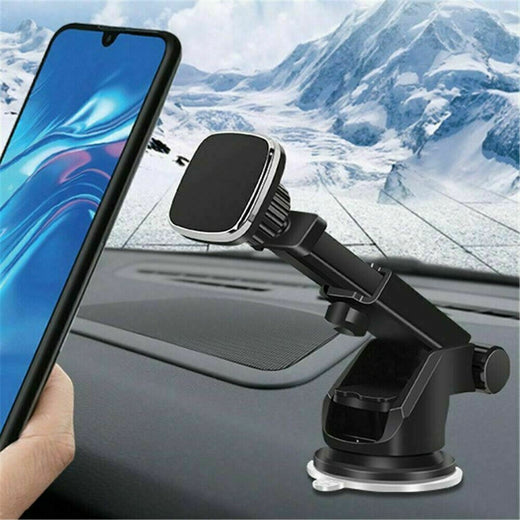 Suction cup car phone holder mounted to dashboard, front view