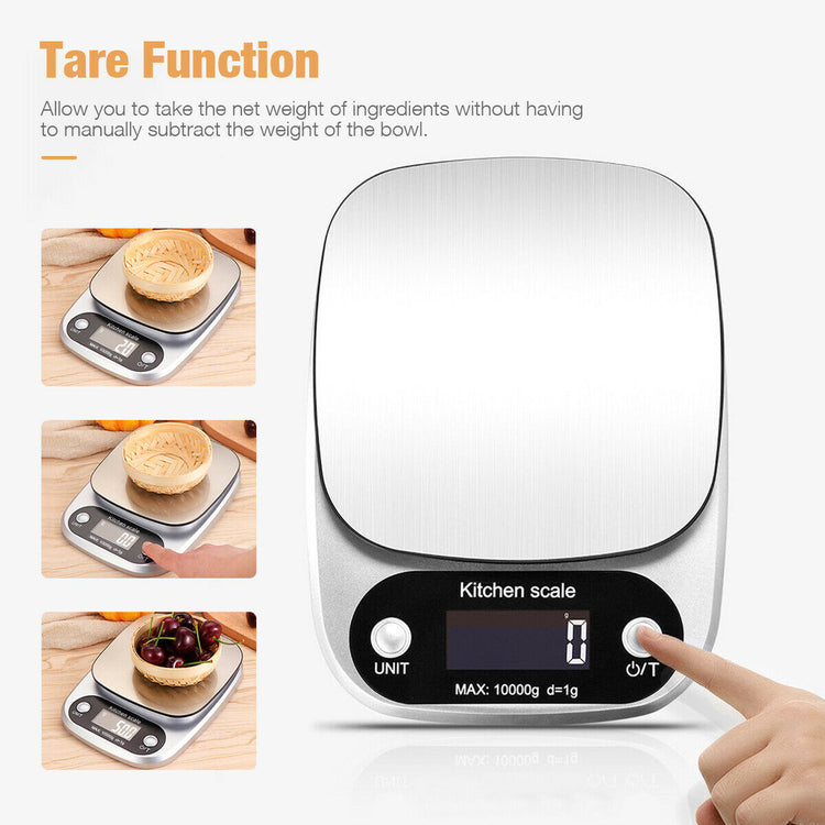 Digital kitchen scale weighing bowl with ingredients