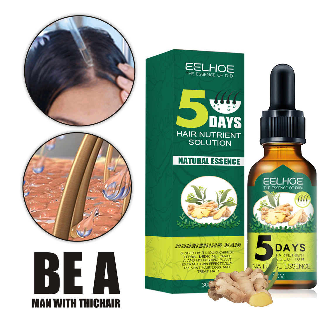 Ginger hair oil back label with usage instructions