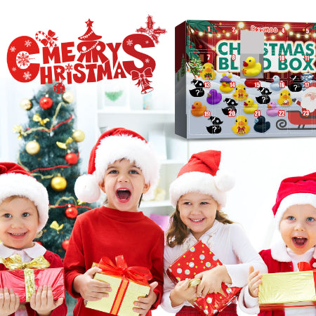Kids in Santa hats celebrating with the rubber duck advent calendar