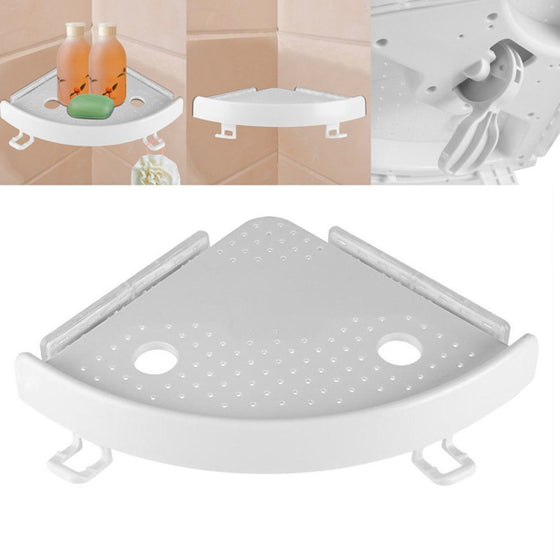 Corner shelf mounted in a bathroom and shower