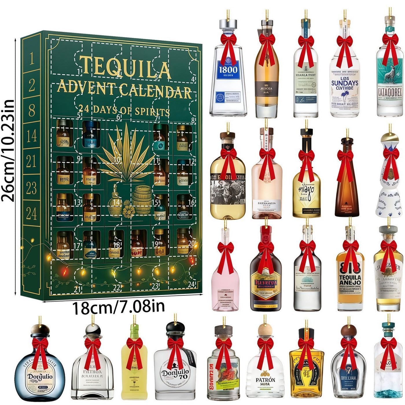 Tequila Bottle Christmas Advent Calendar Ornaments