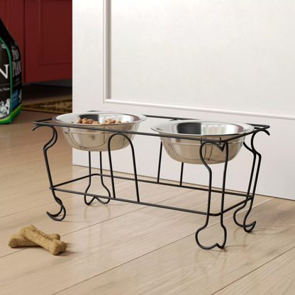 YML Wrought Iron Stand with Double Stainless Steel Feeder Bowls