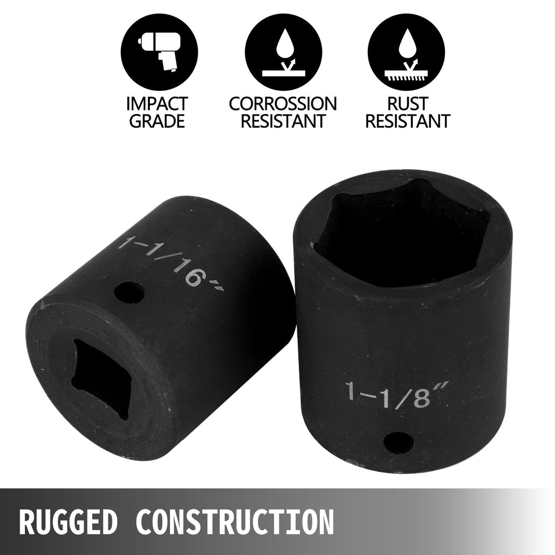 19-piece SAE impact socket set with 6-point hex sockets