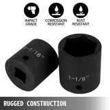 19-piece SAE impact socket set with 6-point hex sockets