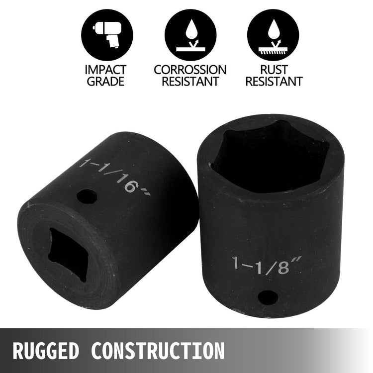 19-piece SAE impact socket set with 6-point hex sockets