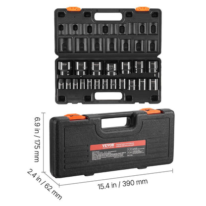 19-piece SAE impact socket set with 6-point hex sockets
