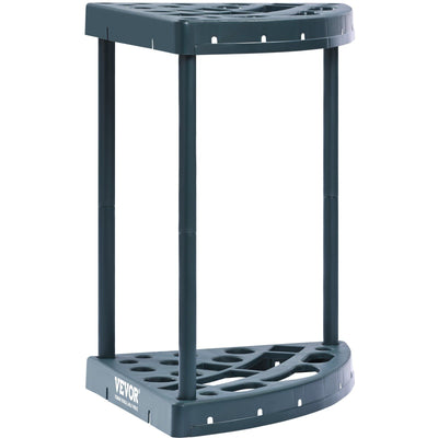 19-slot garden tool organizer tower holding rakes and shovels