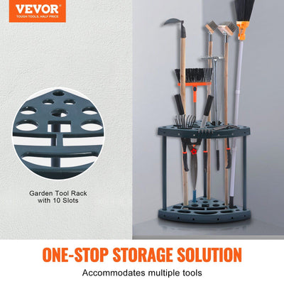 Vertical yard tool storage rack in a garage