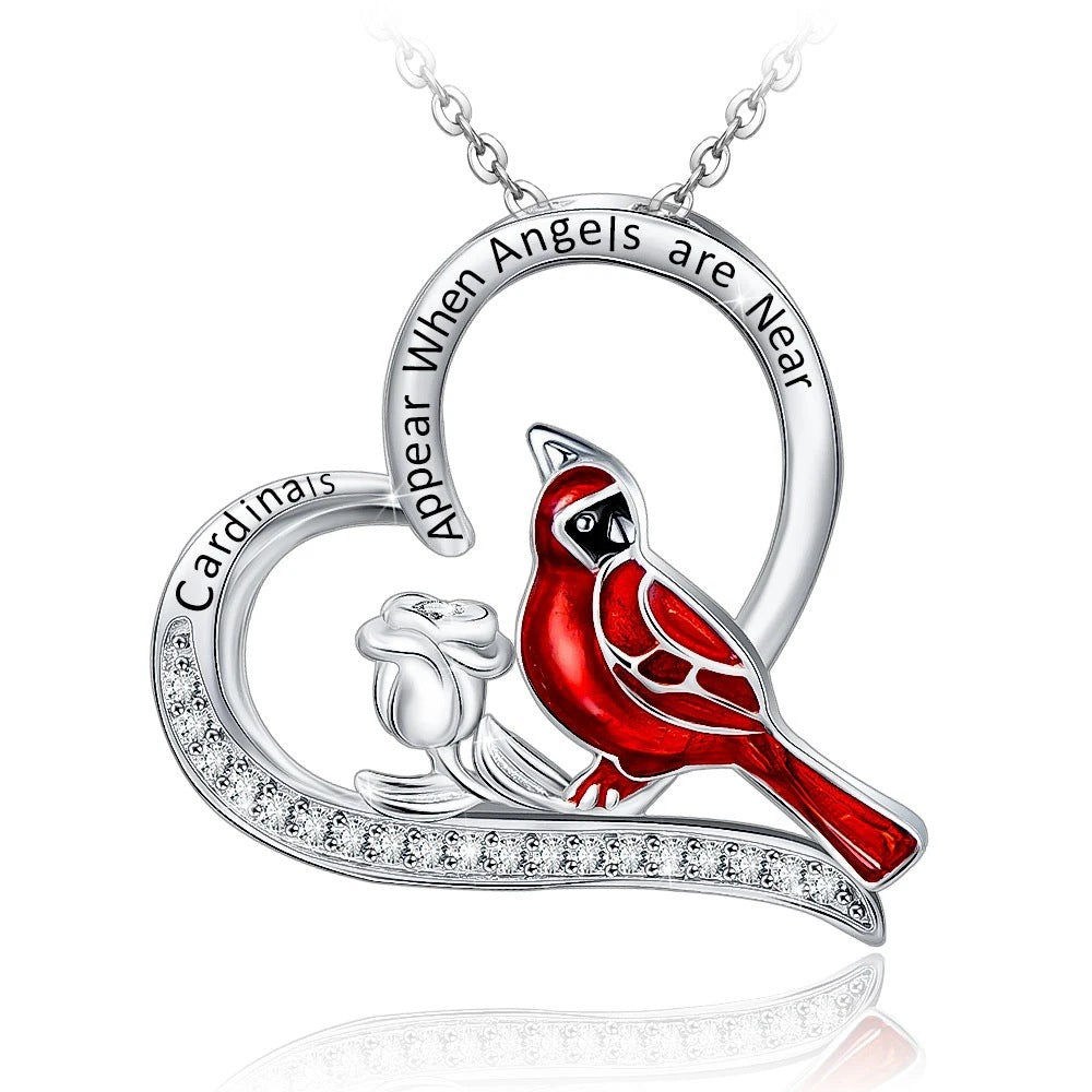 Style 3 cardinal pendant in a heart trimmed with rhinestones