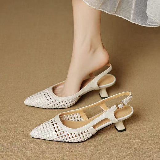 Super Leather French-style pointed-toe hollow-woven platform high heels product image 1