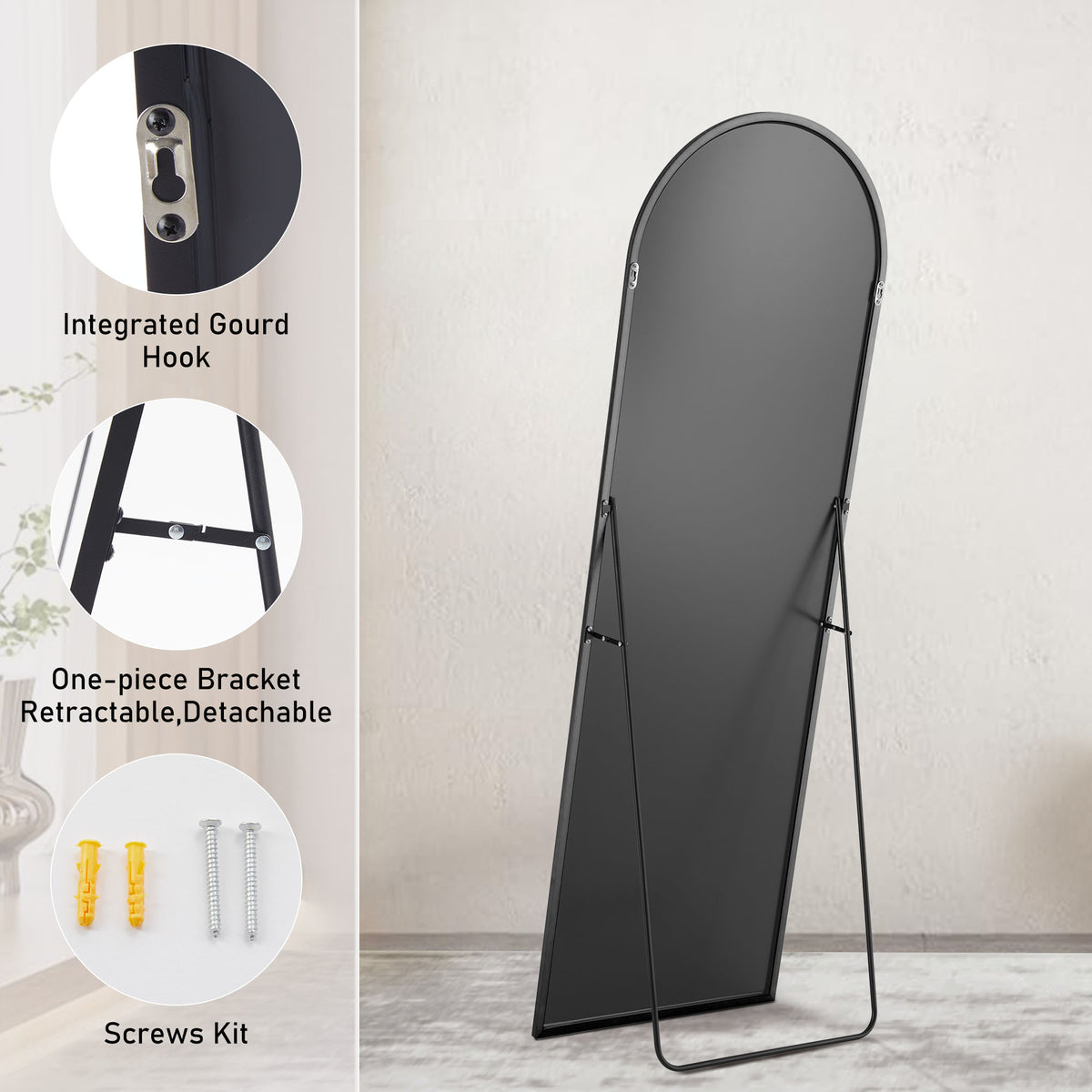 Floor Standing Wall Mirror with Aluminum Alloy Frame