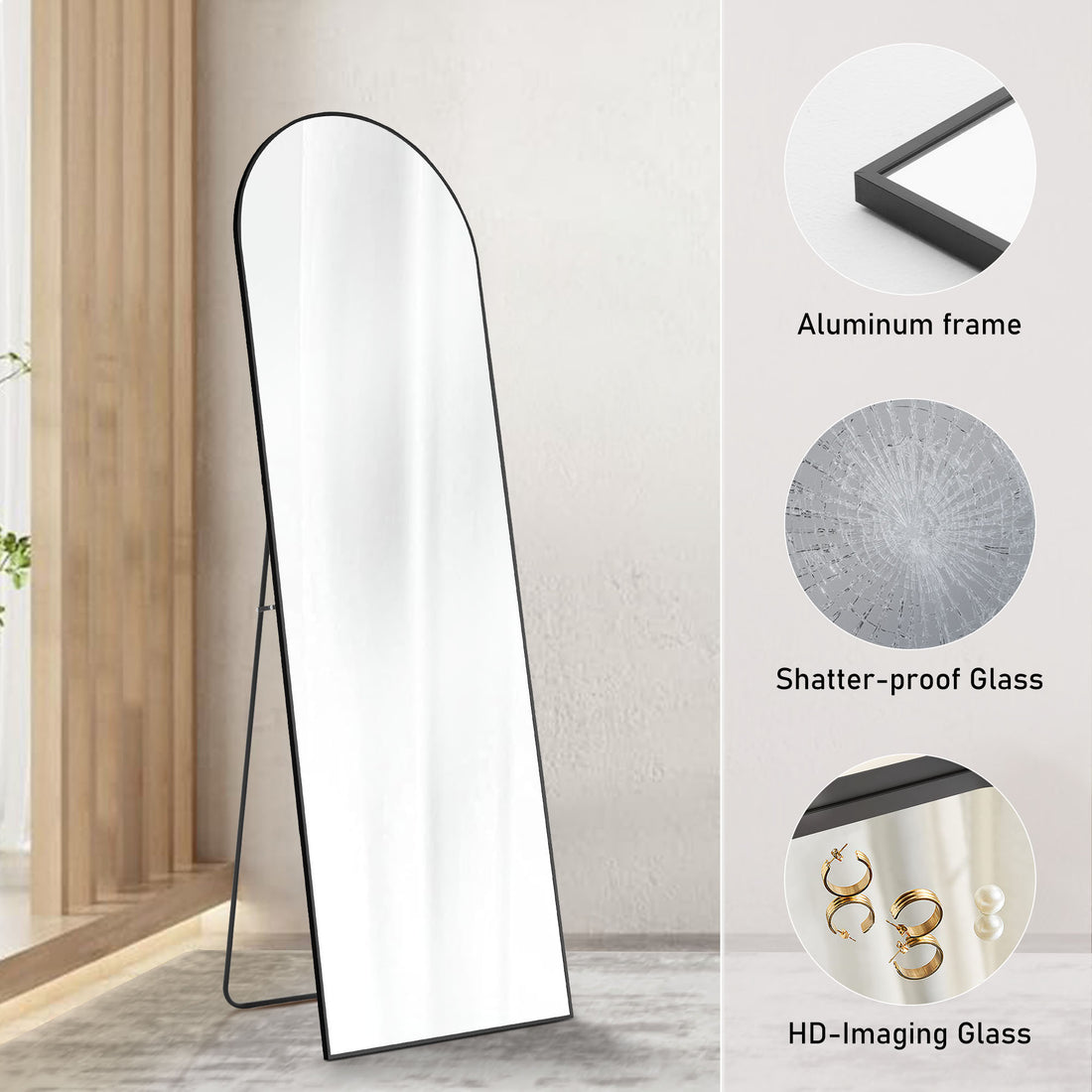 Floor Standing Wall Mirror with Aluminum Alloy Frame