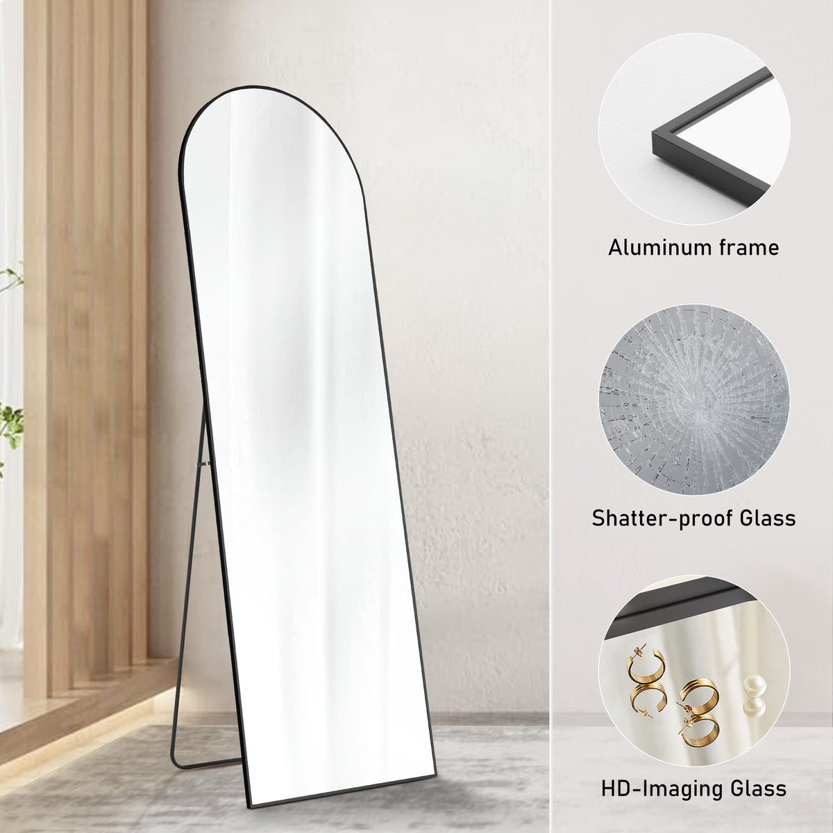 Floor Standing Wall Mirror with Aluminum Alloy Frame