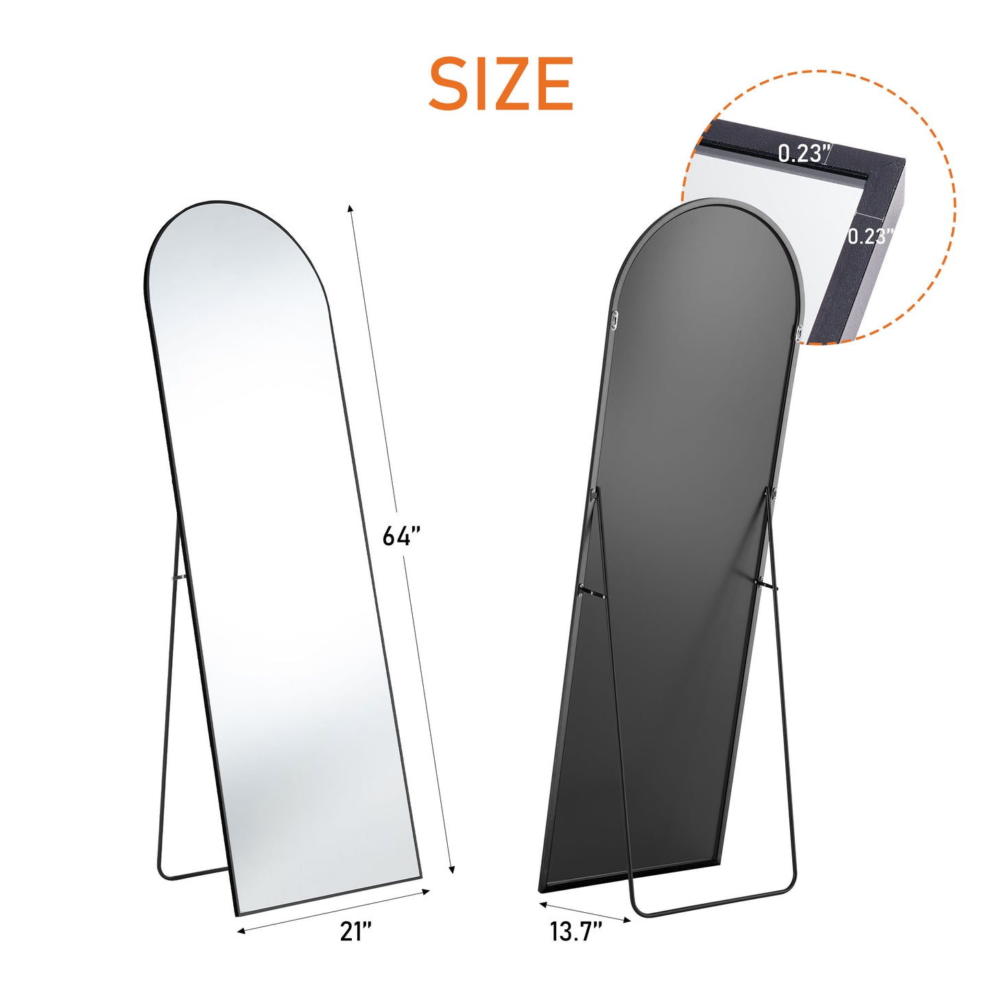Floor Standing Wall Mirror with Aluminum Alloy Frame