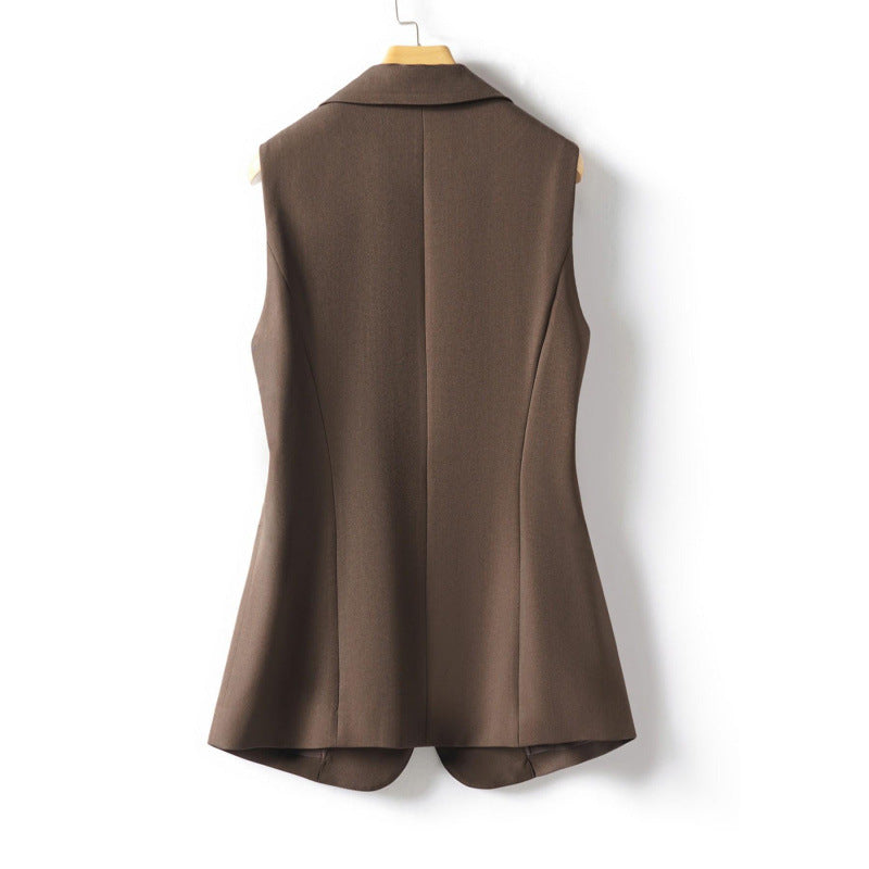 Women's Slim Fit Blazer Collar Vest Split Hem Commute Waistcoat