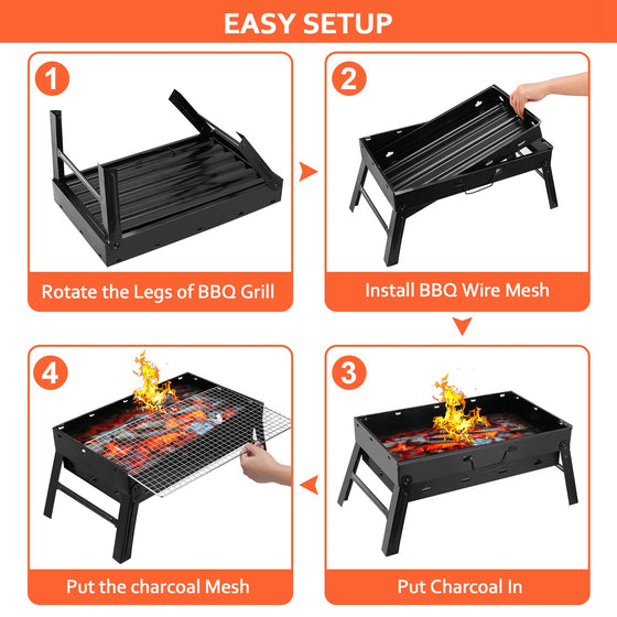 Portable foldable charcoal BBQ grill in black, photo 4 of 10