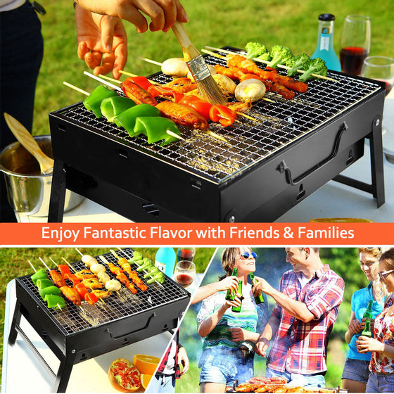 Portable foldable charcoal BBQ grill in black, photo 3 of 10