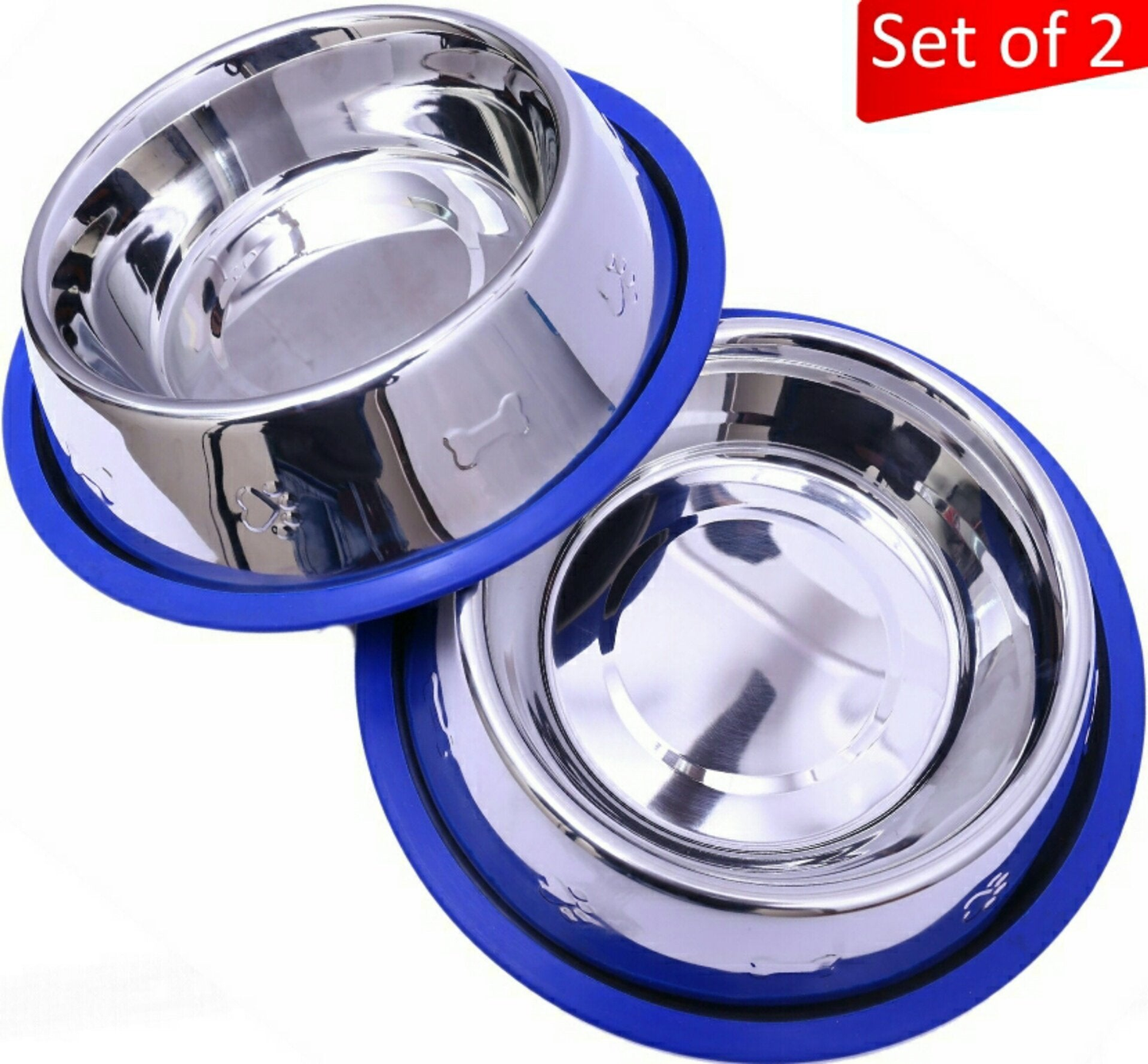 Mr. Peanut's Etched Stainless Steel Dog Bowls with Silicone Base
