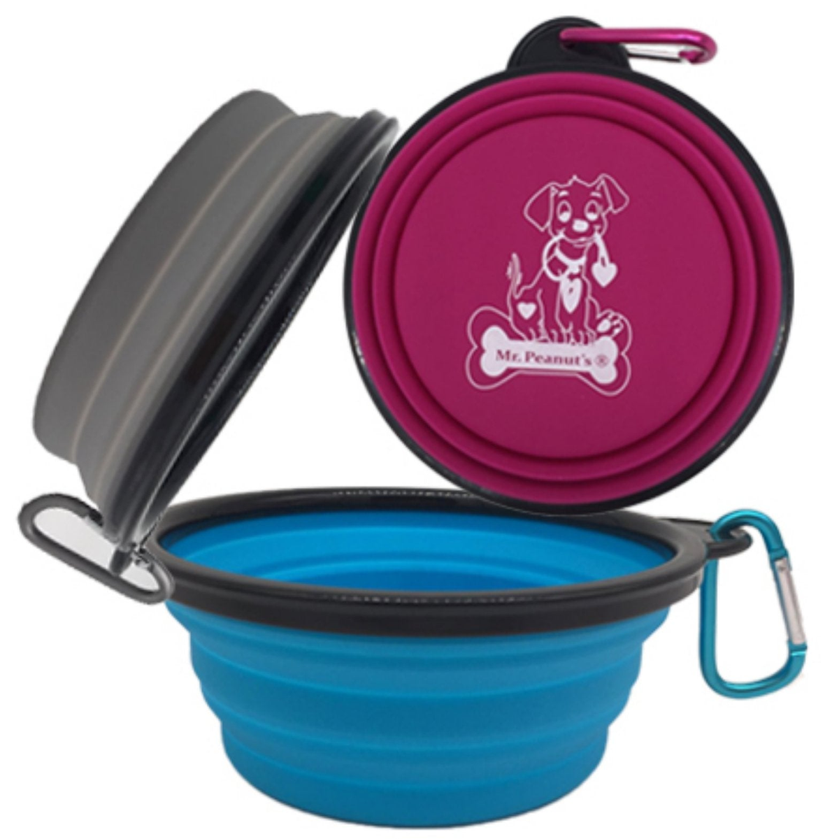 Mr. Peanut's Collapsible Silicone Bowls with Carabiner Clips, 3-Pack