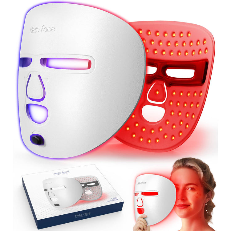 White LED face mask with strap showing red light therapy design