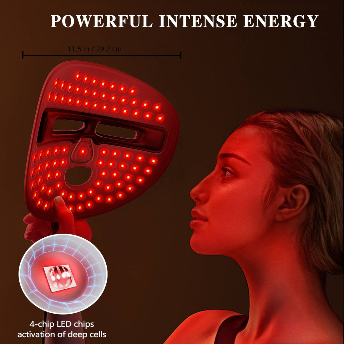 Person wearing LED mask during at-home skincare routine
