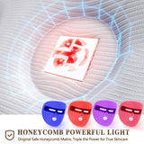 Front view of LED mask showing red light distribution pattern