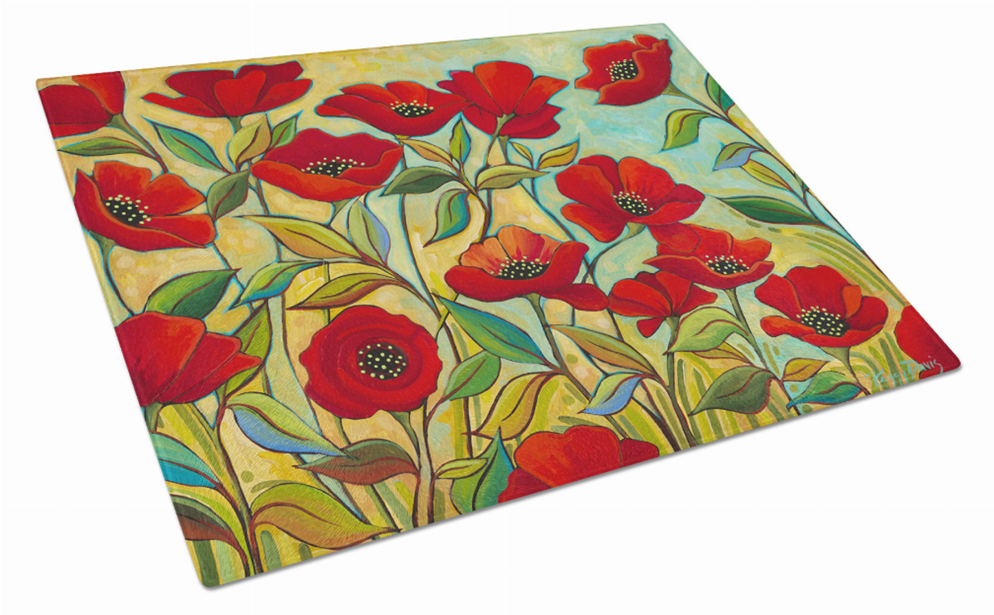 Flower Art Tempered Glass Cutting Board, Large 12 x 15