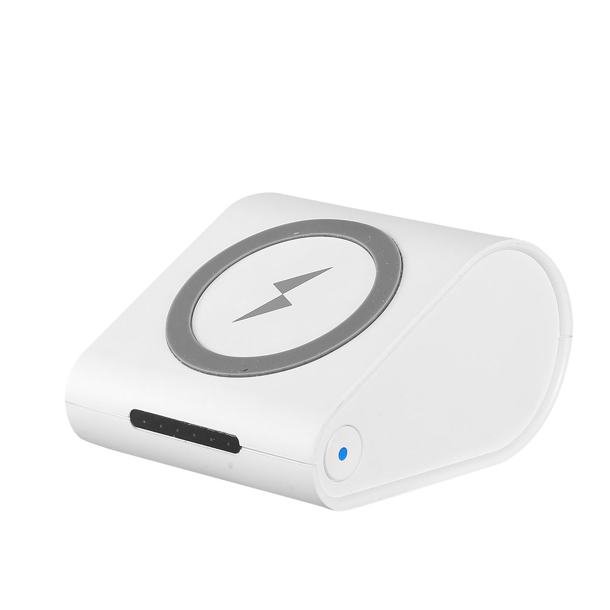 Wireless power bank held in hand for size reference