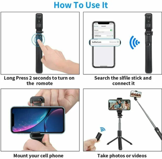 Universal phone clamp on selfie stick tripod