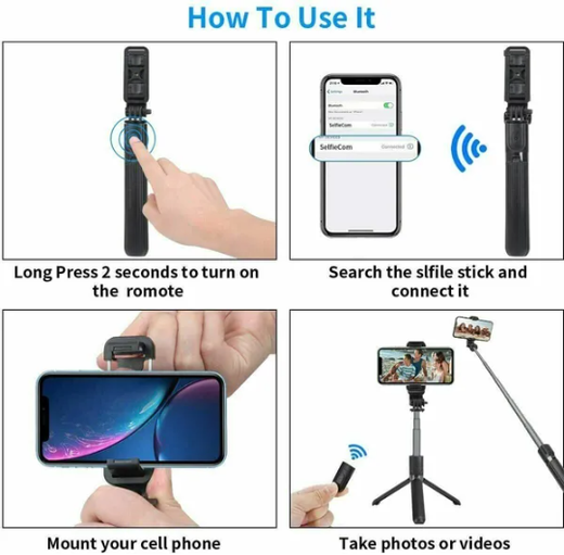 Universal phone clamp on selfie stick tripod