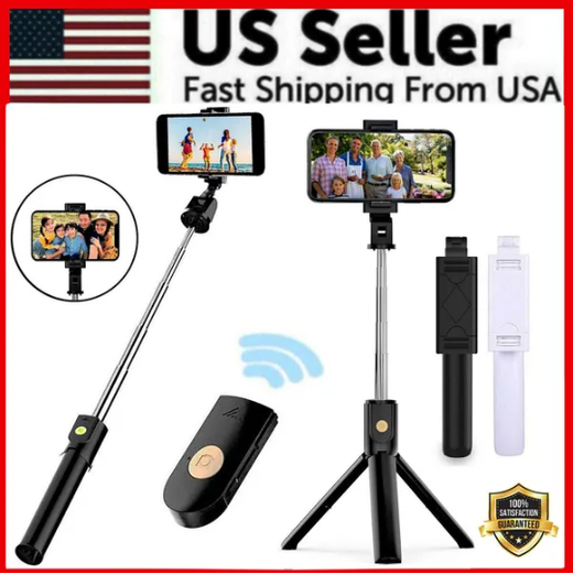 Selfie stick tripod folded into compact desktop tripod