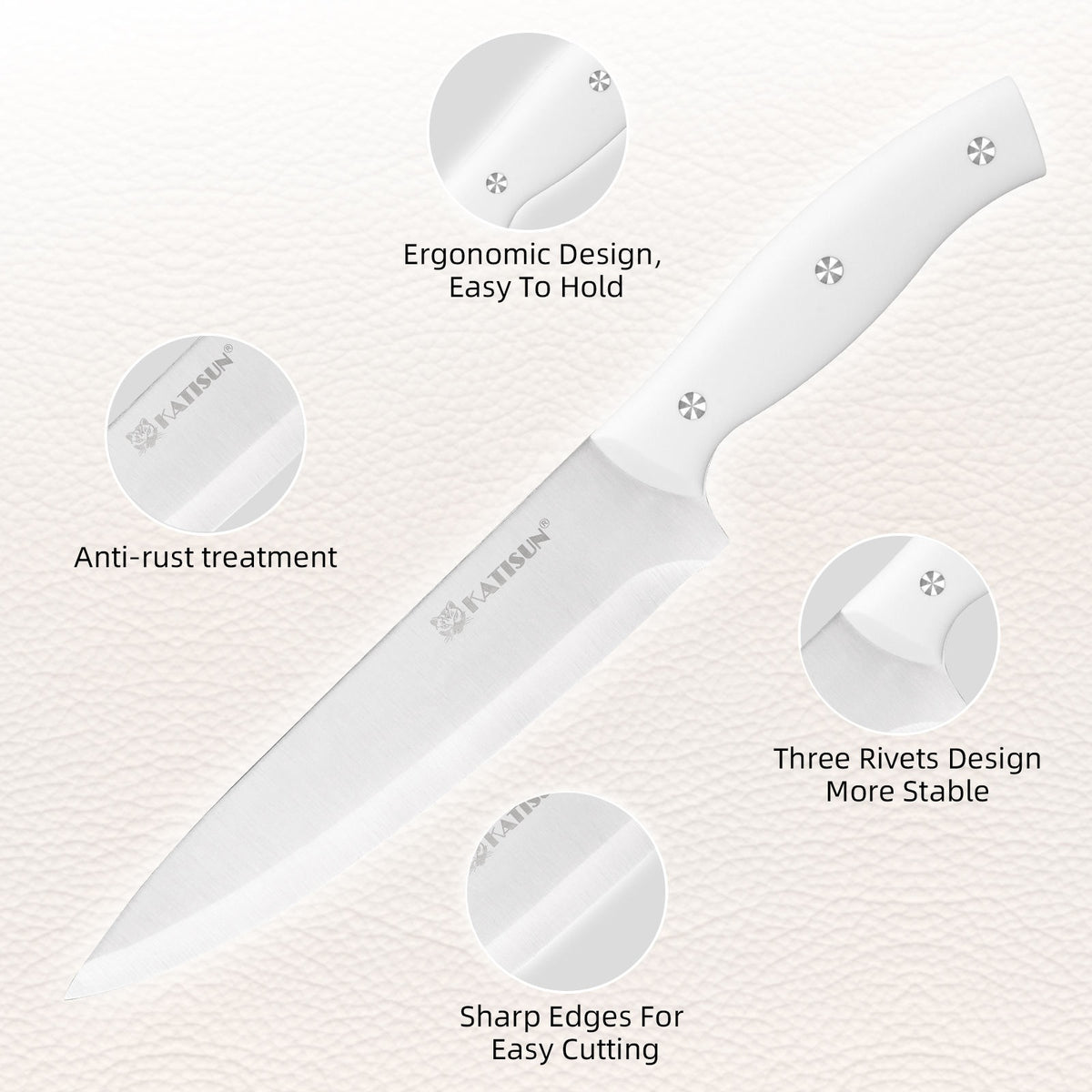 Close-up of a knife blade edge from the set