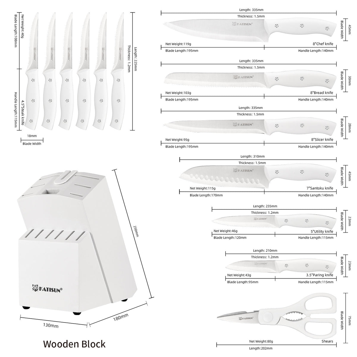 Chef knife and specialty knives from the 15-piece set