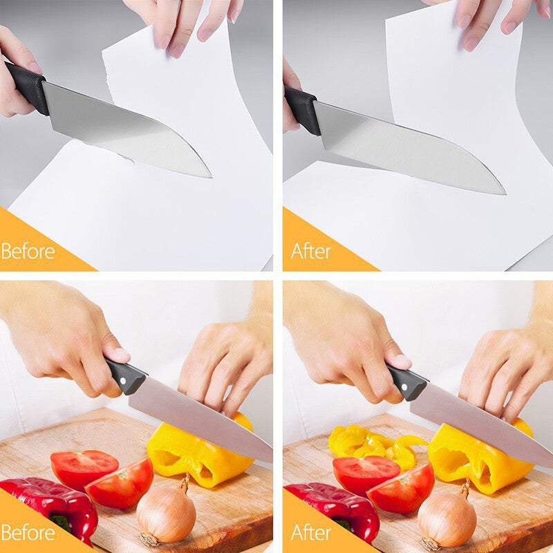 Diamond knife sharpener in use with chef knife