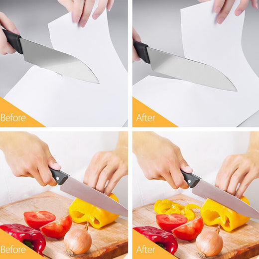 Diamond knife sharpener in use with chef knife